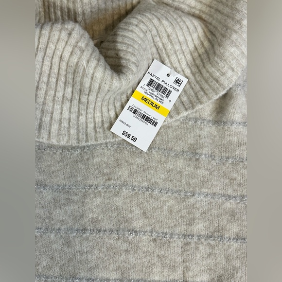 Style & Co. Womens Off White / Silver Striped Turtleneck Soft Pullover Sz M NWT - Picture 5 of 8
